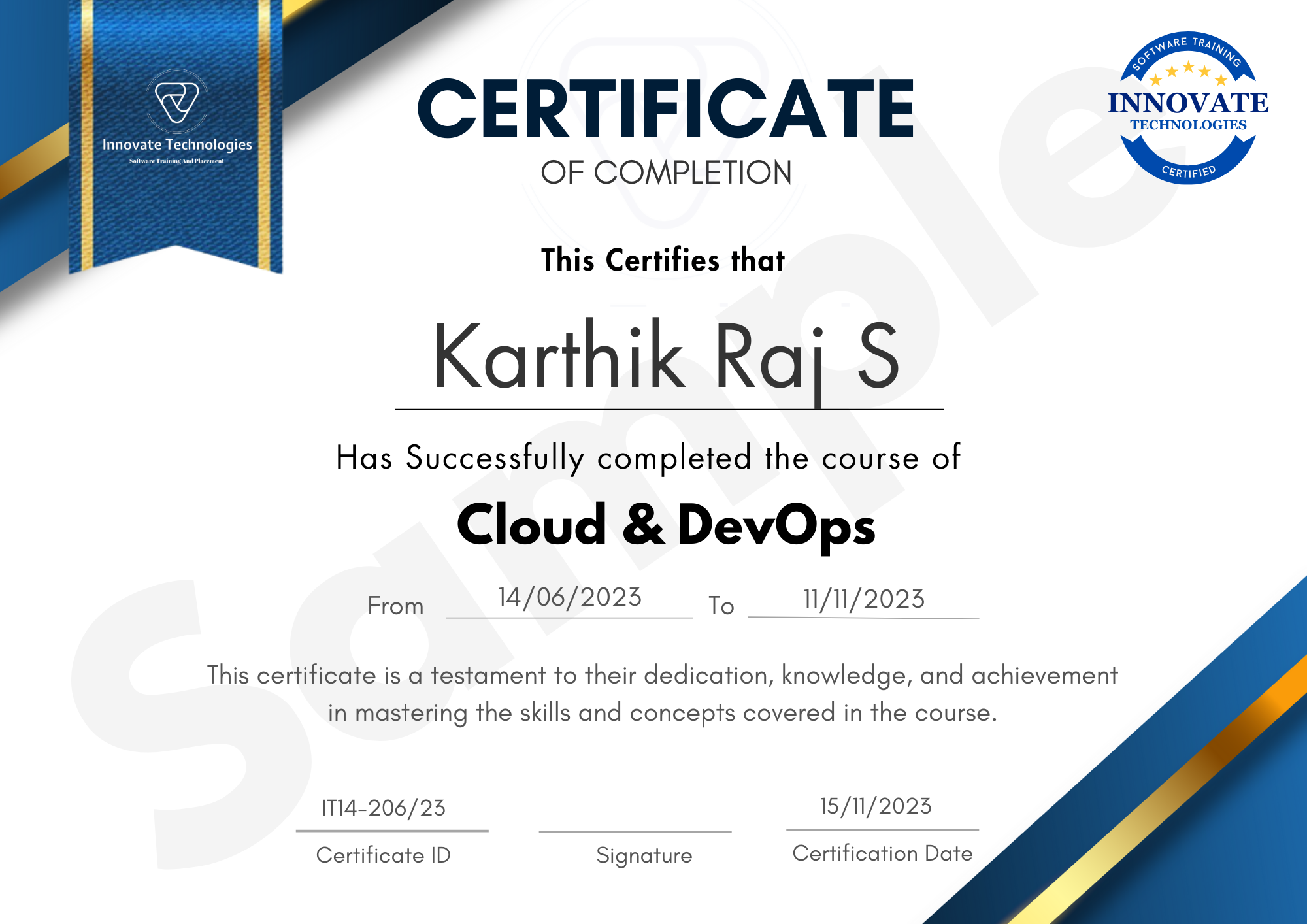 Cloud and DevOps Course Certificate