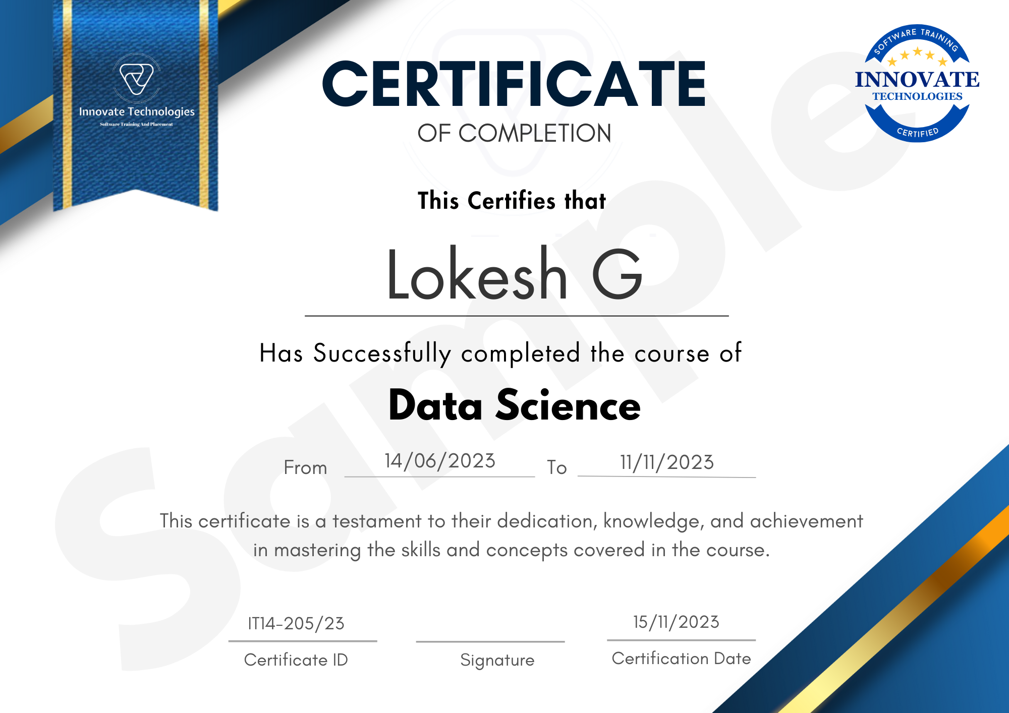 Data science course Certificate