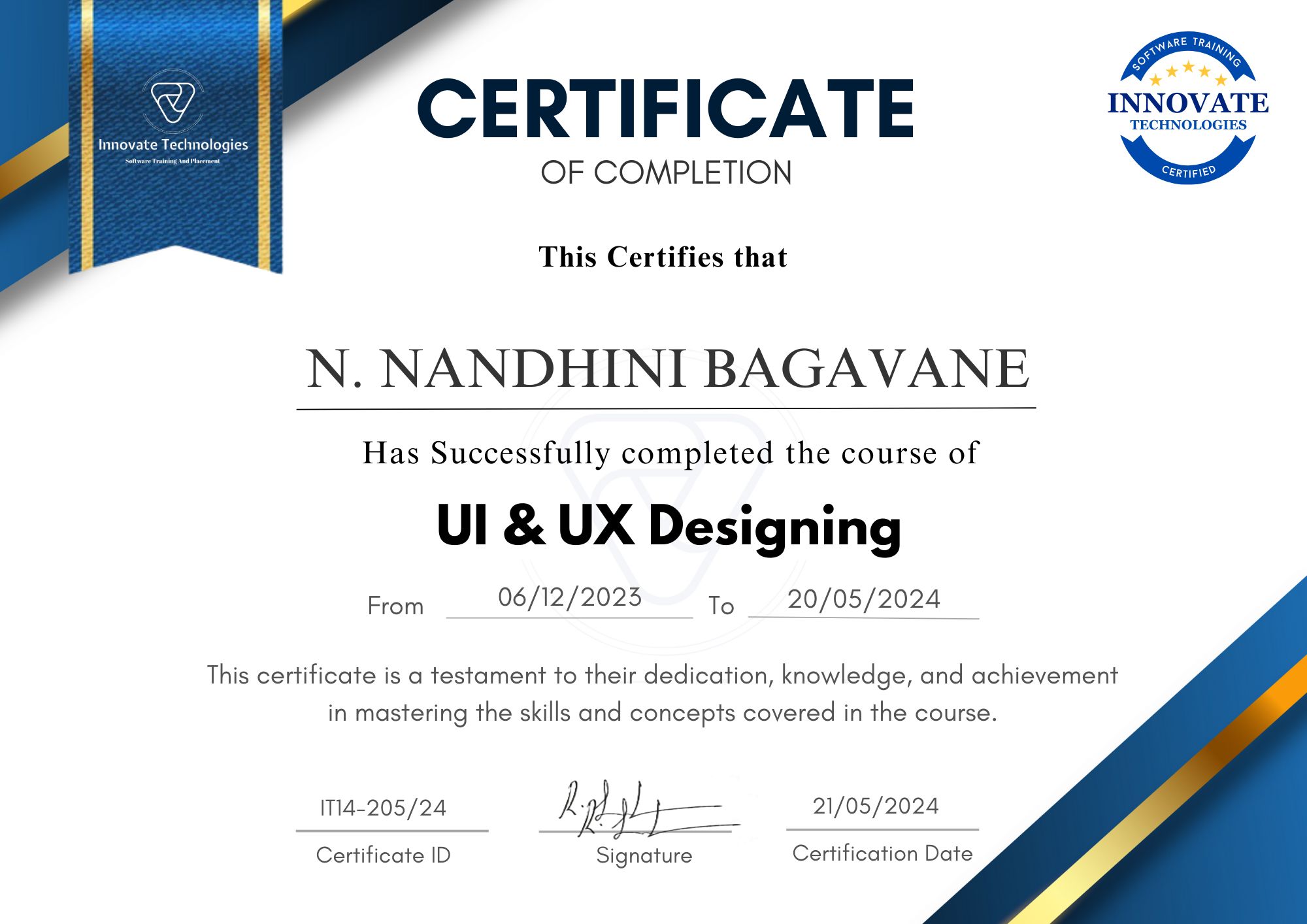 Full stack web development course certificate