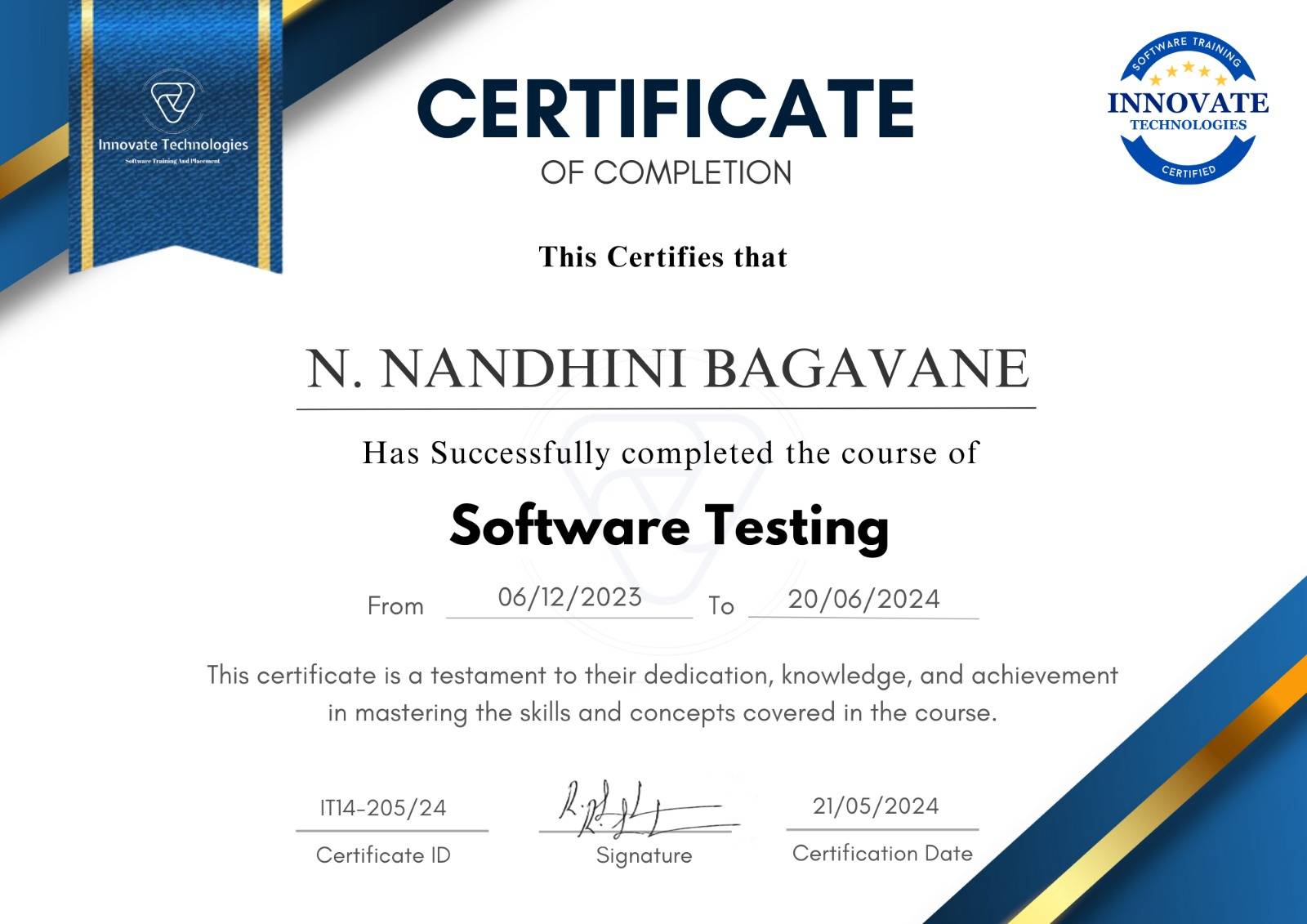 Full stack web development course certificate